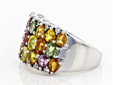 Pre-Owned Mixed-color Sapphire Rhodium Over Silver Ring 4.45ctw