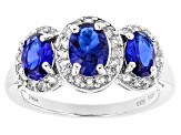 Pre-Owned Blue Lab Created Spinel Sterling Silver 3-Stone Ring 2.01ctw