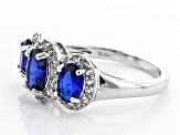 Pre-Owned Blue Lab Created Spinel Sterling Silver 3-Stone Ring 2.01ctw