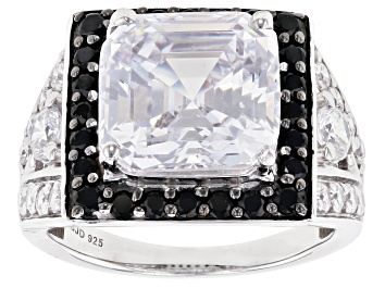 Picture of Pre-Owned Black Spinel and White Cubic Zirconia Rhodium Over Sterling Silver Ring 14.41ctw