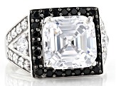 Pre-Owned Black Spinel and White Cubic Zirconia Rhodium Over Sterling Silver Ring 14.41ctw