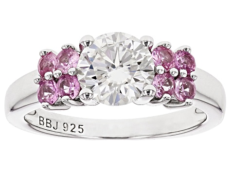 Pre-Owned Moissanite Fire® 1.20ct DEW And .63ctw Pink Sapphire Platineve™ Ring