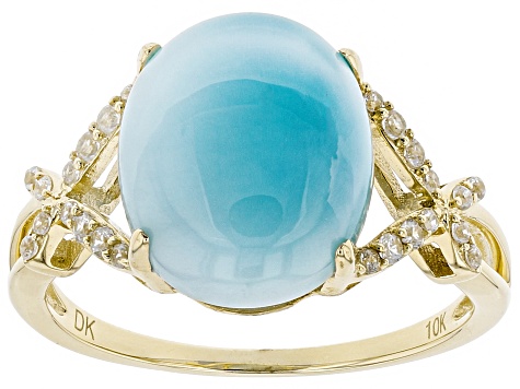 Pre-Owned Blue Larimar 10k Yellow Gold Ring .19ctw