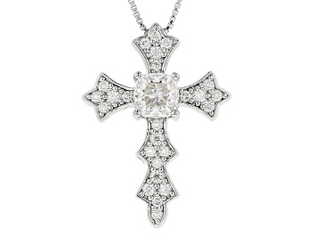 Picture of Pre-Owned Moissanite Platineve Cross Pendant With Chain 1.30ctw D.E.W