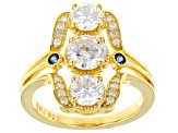 Pre-Owned Moissanite Fire® 1.96ctw DEW And .10ctw  Blue Sapphire 14k Yellow Gold Over Silver Ring