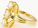 Pre-Owned Moissanite Fire® 1.96ctw DEW And .10ctw  Blue Sapphire 14k Yellow Gold Over Silver Ring