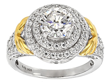 Picture of Pre-Owned Moissanite Fire® 2.13ctw DEW Round Platineve™ And 14k Yellow Gold Over Platineve Ring