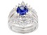 Pre-Owned Blue & White Cubic Zirconia Rhodium Over Sterling Silver Center Design Ring With Guard