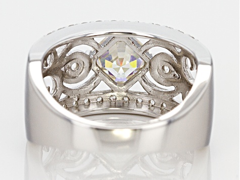 Pre-Owned White Strontium Titanate And White Zircon Rhodium Over Sterling Silver Ring 2.14c