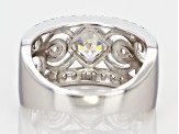 Pre-Owned White Strontium Titanate And White Zircon Rhodium Over Sterling Silver Ring 2.14c