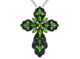 Pre-Owned Green chrome diopside rhodium over sterling silver pendant with chain 11ctw
