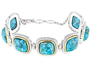 Pre-Owned Blue Turquoise Sterling Silver And 14k Gold Over Silver Two-Tone Bracelet
