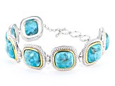 Pre-Owned Blue Turquoise Sterling Silver And 14k Gold Over Silver Two-Tone Bracelet