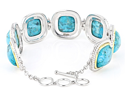 Pre-Owned Blue Turquoise Sterling Silver And 14k Gold Over Silver Two-Tone Bracelet