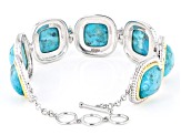 Pre-Owned Blue Turquoise Sterling Silver And 14k Gold Over Silver Two-Tone Bracelet