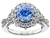 Pre-Owned Arctic Blue & White Cubic Zirconia Rhodium Over Sterling Silver Center Design Ring 5