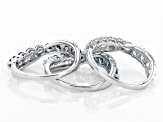 Pre-Owned Blue and White Cubic Zirconia Rhodium Over Sterling Silver Rings Set of 3 6.00ctw