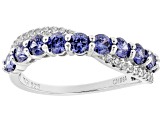 Pre-Owned Blue and White Cubic Zirconia Rhodium Over Sterling Silver Rings Set of 3 6.00ctw