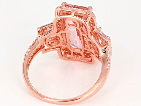 Pre-Owned Peach Nanocrystal & White Cubic Zirconia 18K Rose Gold Over Silver Center Design Ring