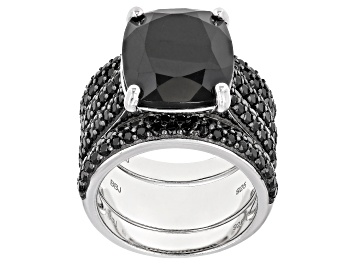 Picture of Pre-Owned Black spinel rhodium over sterling silver ring 11.16ctw