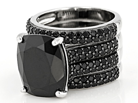 Pre-Owned Black spinel rhodium over sterling silver ring 11.16ctw