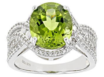 Picture of Pre-Owned Green Peridot Rhodium Over Sterling Silver Ring 5.07ctw