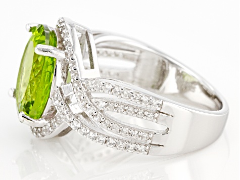 Pre-Owned Green Peridot Rhodium Over Sterling Silver Ring 5.07ctw