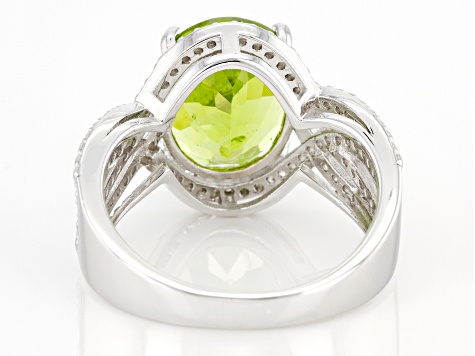 Pre-Owned Green Peridot Rhodium Over Sterling Silver Ring 5.07ctw