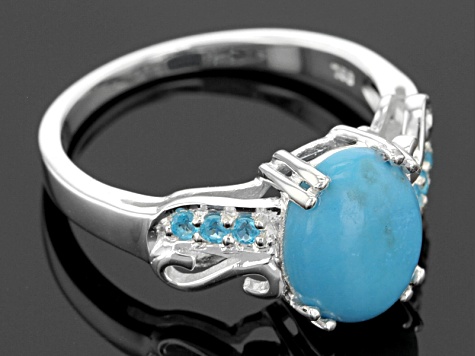 Pre-Owned Blue Turquoise Sterling Silver Ring .10ctw