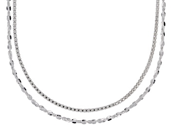 Picture of Pre-Owned Sterling Silver Twisted Serpentine & Diamond Cut Popcorn Chain Necklace Set 24 Inch