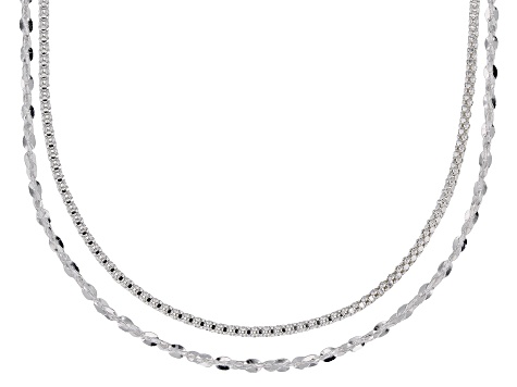 Pre-Owned Sterling Silver Twisted Serpentine & Diamond Cut Popcorn Chain Necklace Set 24 Inch