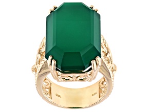 Pre-Owned Green onyx 18k yellow gold over sterling silver ring