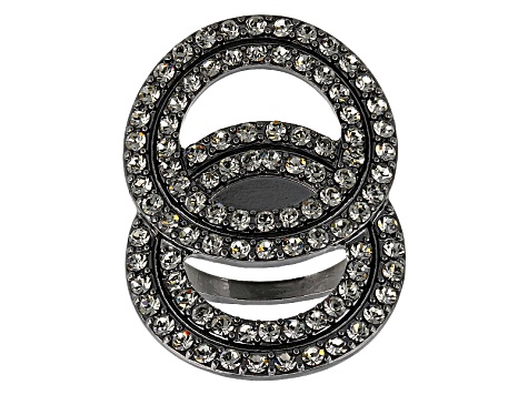 Pre-Owned White Crystal Gunmetal Tone Statement Ring - PRG321 - Vimarsana News