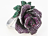 Pre-Owned Lab Created Pink Sapphire & Green Nanocrystal Rhodium Over Silver Rose Ring 2.26ctw