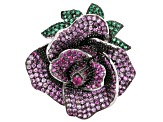 Pre-Owned Lab Created Pink Sapphire & Green Nanocrystal Rhodium Over Silver Rose Ring 2.26ctw