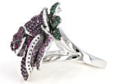 Pre-Owned Lab Created Pink Sapphire & Green Nanocrystal Rhodium Over Silver Rose Ring 2.26ctw
