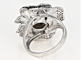 Pre-Owned Lab Created Pink Sapphire & Green Nanocrystal Rhodium Over Silver Rose Ring 2.26ctw