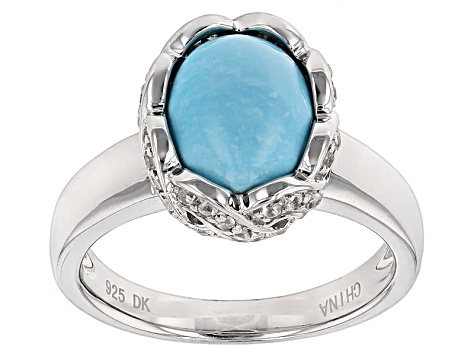 Pre-Owned Blue Turquoise Sterling Silver Ring .24ctw