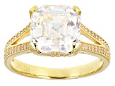 Pre-Owned White Strontium And White Zircon 18k Yellow Gold Over Silver Ring 6.22ctw