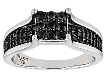 Picture of Pre-Owned Black Spinel Rhodium Over Silver Ring 0.82ctw