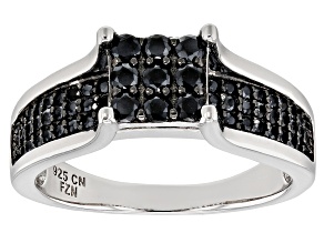 Pre-Owned Black Spinel Rhodium Over Silver Ring 0.82ctw