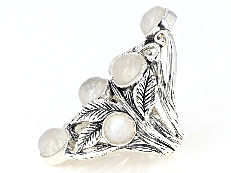 Pre-Owned White rainbow moonstone rhodium over silver ring