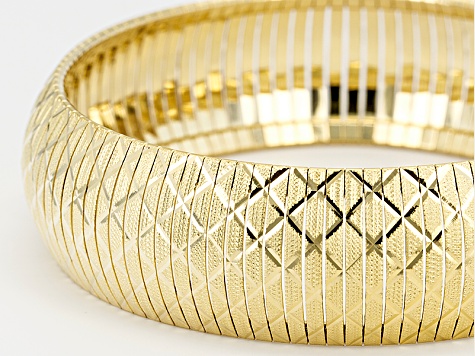 Pre-Owned 18k Yellow Gold Over Bronze Diamond Cut Flex Bangle 8 inch