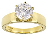 Pre-Owned White Cubic Zirconia Rhodium, 18k Yellow, and Rose Gold Over Sterling Silver Solitaire Rin