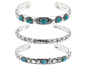 Pre-Owned Mixed MM Turquoise Sterling Silver Cuff Bracelet Set of 3