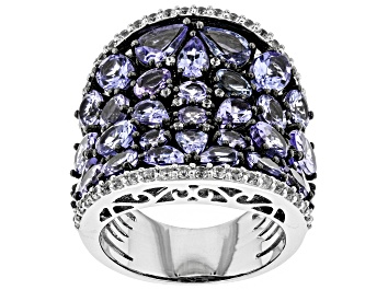 Picture of Pre-Owned Blue tanzanite rhodium over sterling silver band ring 7.68ctw