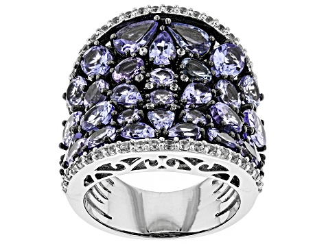 Pre-Owned Blue tanzanite rhodium over sterling silver band ring 7.68ctw