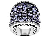 Pre-Owned Blue tanzanite rhodium over sterling silver band ring 7.68ctw