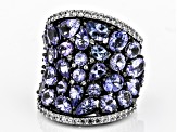 Pre-Owned Blue tanzanite rhodium over sterling silver band ring 7.68ctw