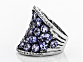 Pre-Owned Blue tanzanite rhodium over sterling silver band ring 7.68ctw